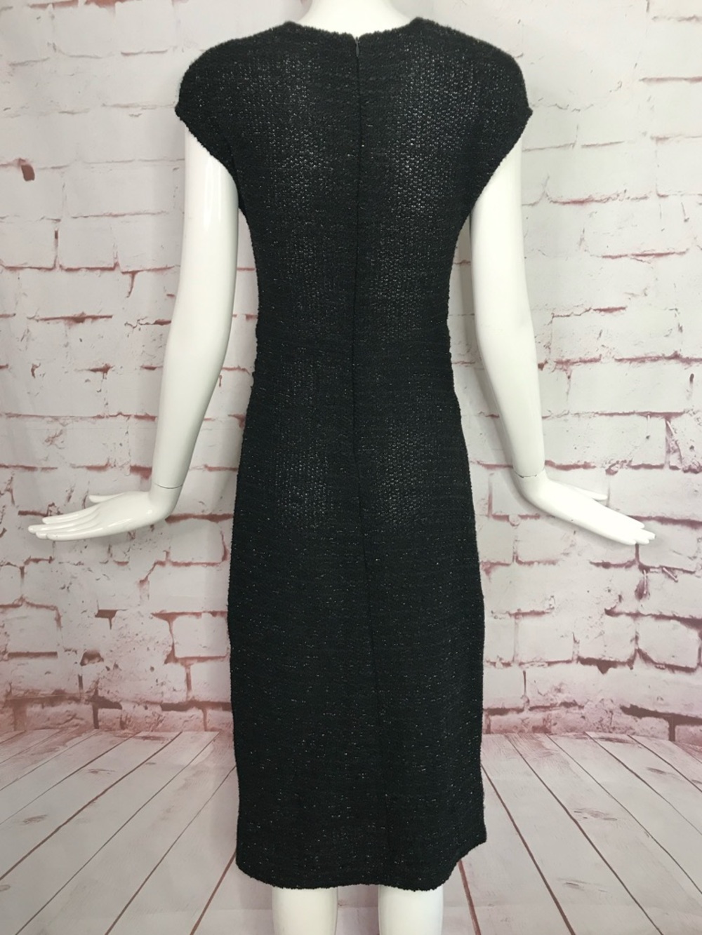 ZARA NWT Metallic Thread Midi Dress Size Small Black Knit Gold Blue Flecks NEW - Picture 10 of 16